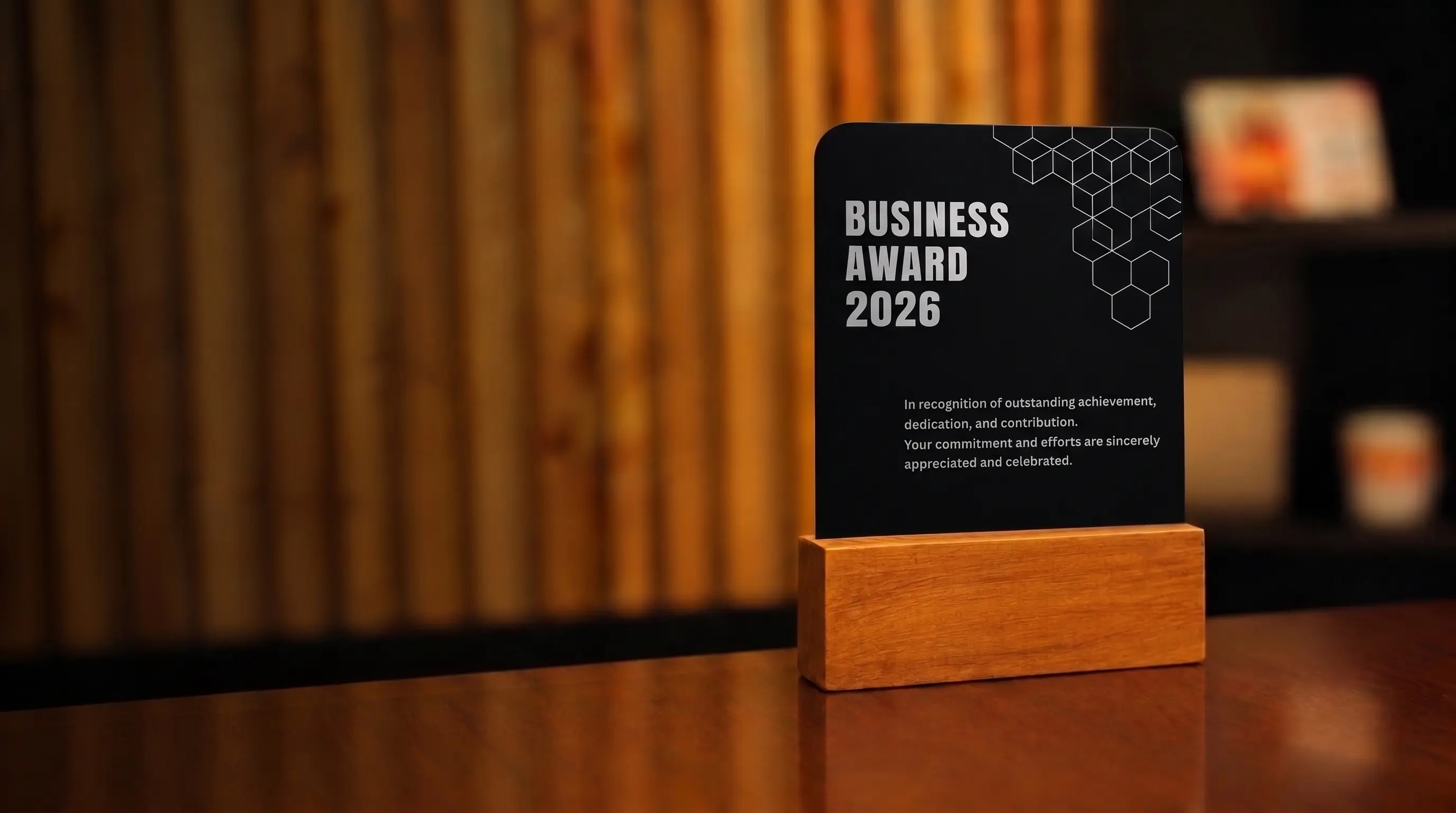 Business award trophy on a wooden base
